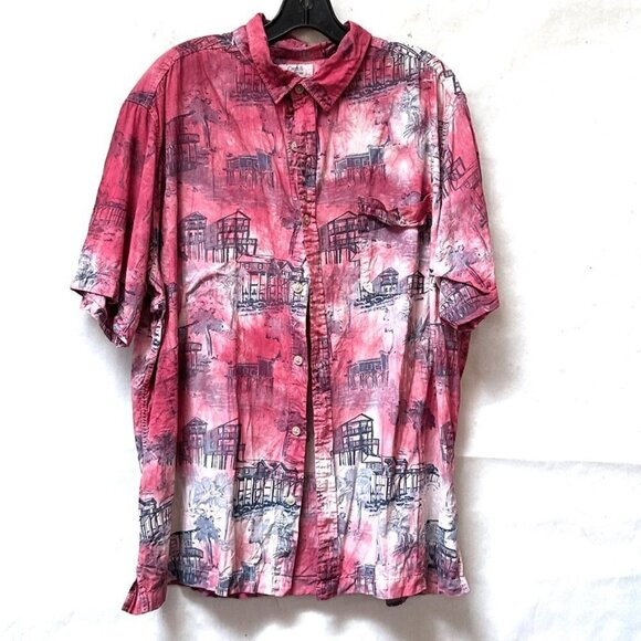 Hawaiian Aloha Cotton Blue Shirt Short Sleeve Size Extra Large XL Tie dye Blue - Picture 4 of 5